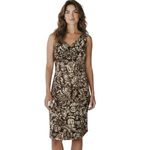 Lauren Ralph Lauren Brown/Cream Floral V-Neck Cross Front Dress Size 14 Slit